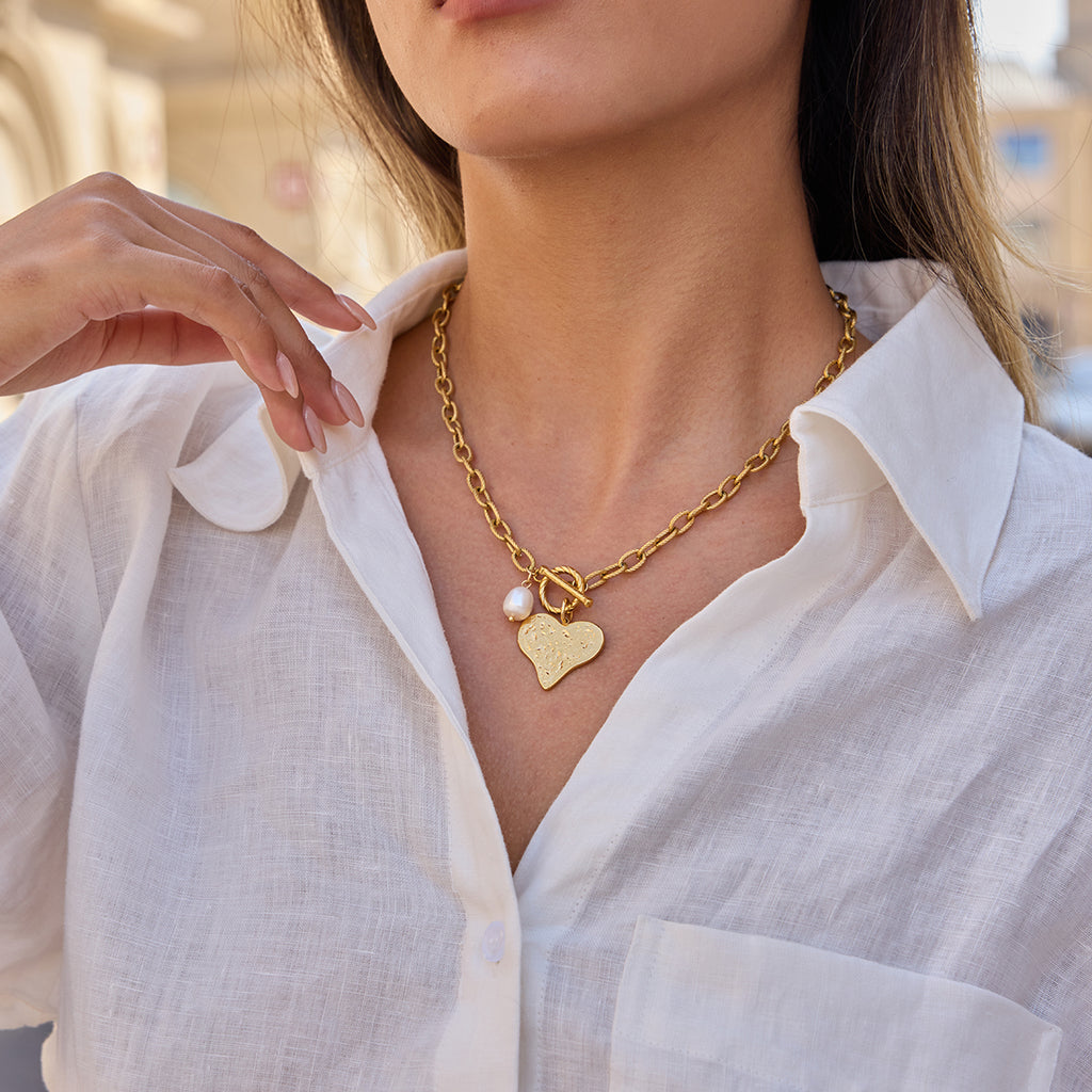 Golden Hammered Heart Necklace