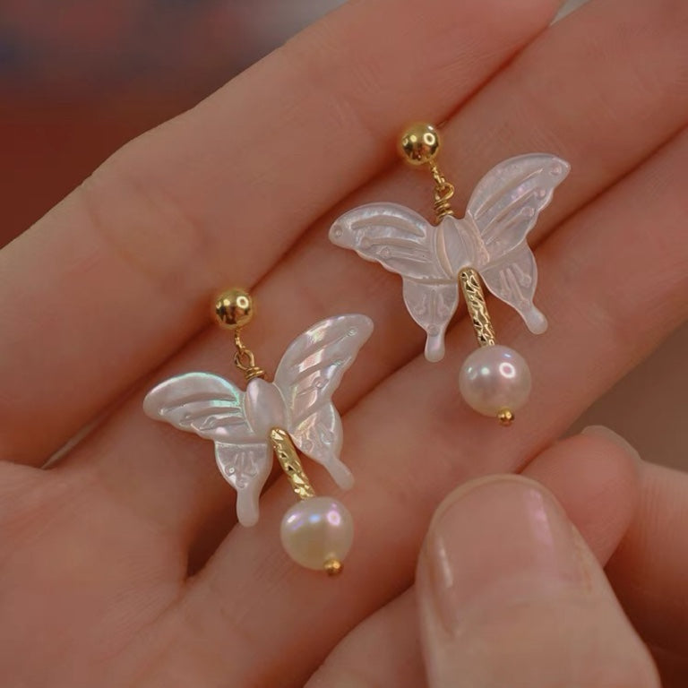 Forest Butterfly Pearl Earrings