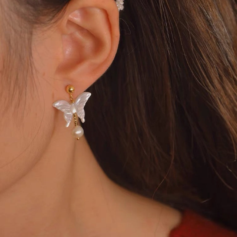 Forest Butterfly Pearl Earrings