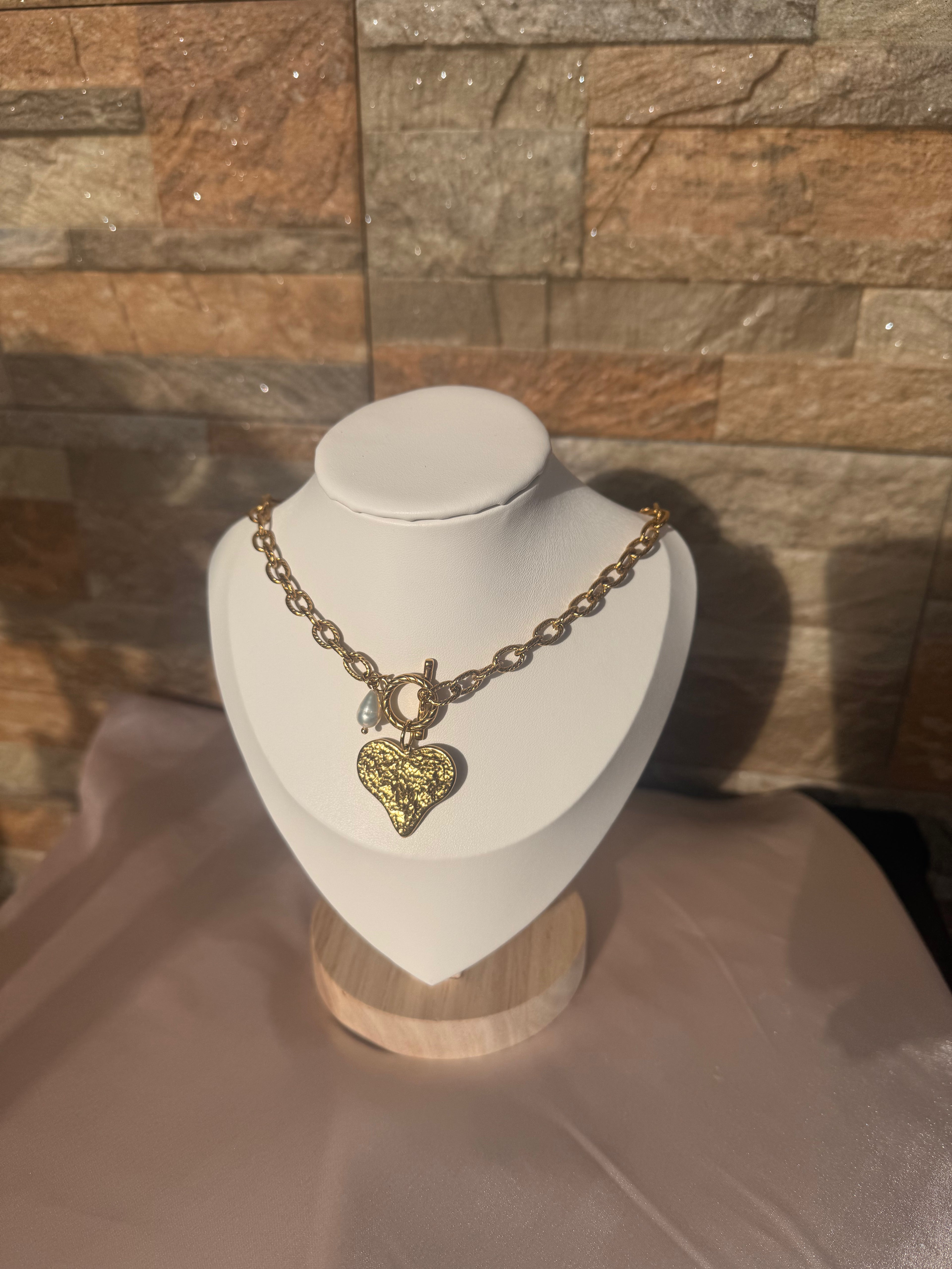 Golden Hammered Heart Necklace